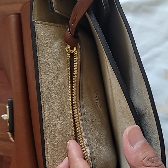 CHLOE Brown Leather and Suede Medium Faye Shoulder Bag Designer - Picture 7 of 9